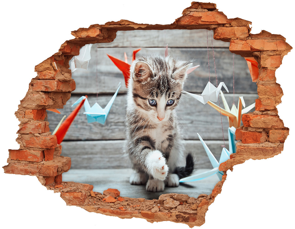 Hole in the wall sticker Cat birds of paper