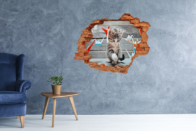 Hole in the wall sticker Cat birds of paper