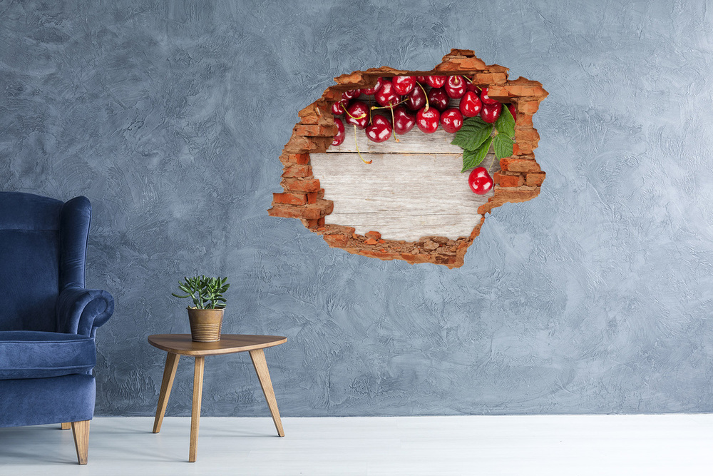 Hole in the wall sticker Cherries on wood