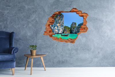 Hole in the wall decal Caribbean bay with a boat