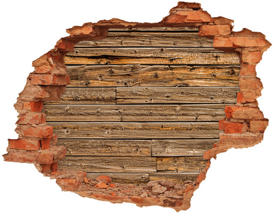 3D wall hole wallpaper A damaged wall with wooden planks