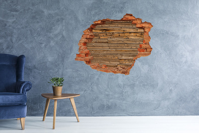 3D wall hole wallpaper A damaged wall with wooden planks