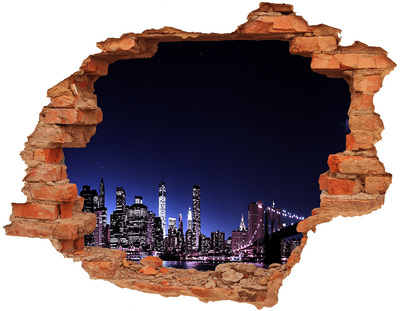 3D wall hole wallpaper New York night panorama