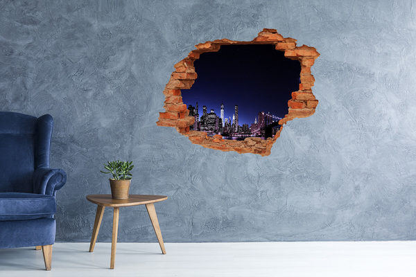 3D wall hole wallpaper New York night panorama