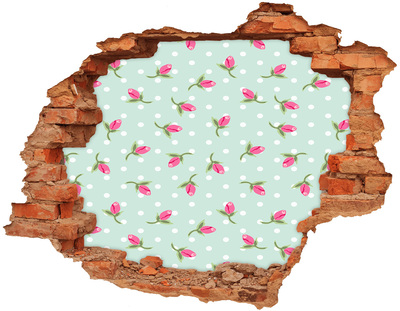 Hole in the wall decal Floral pattern on a green background