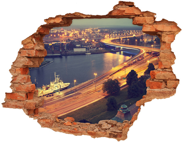 Hole wall sticker View of the city at night