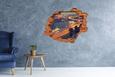 Hole wall sticker View of the city at night