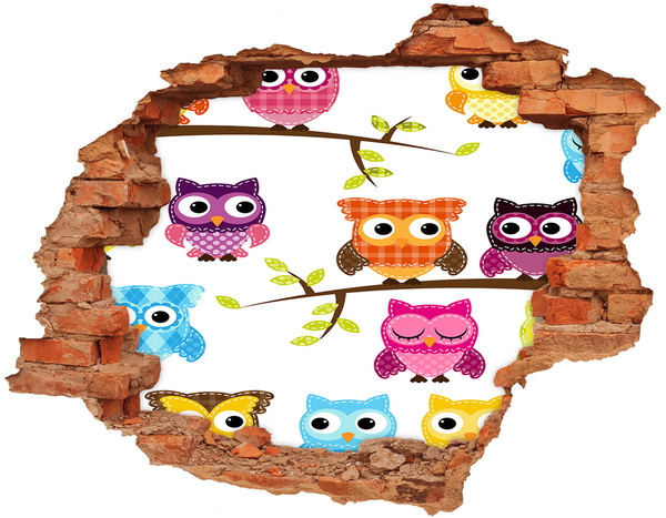 Hole wall sticker Colorful owls on a branch