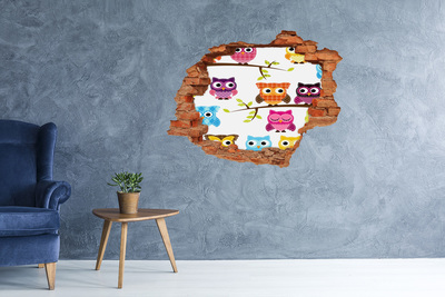Hole wall sticker Colorful owls on a branch