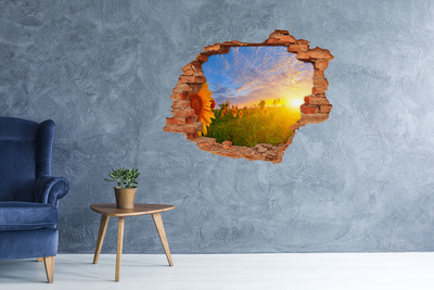 3D wall hole Sunflowers in the setting sun