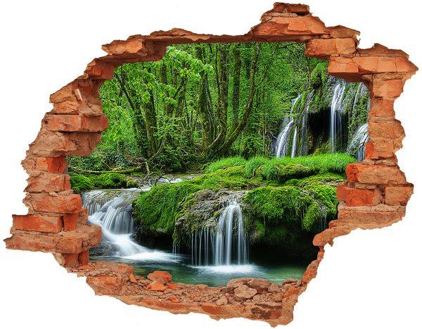 Hole wall sticker Mysterious forest with a waterfall