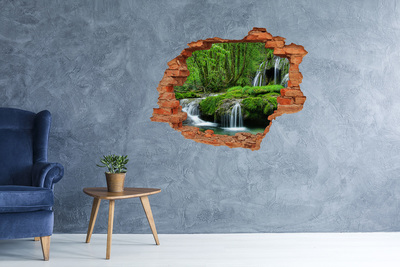 Hole wall sticker Mysterious forest with a waterfall