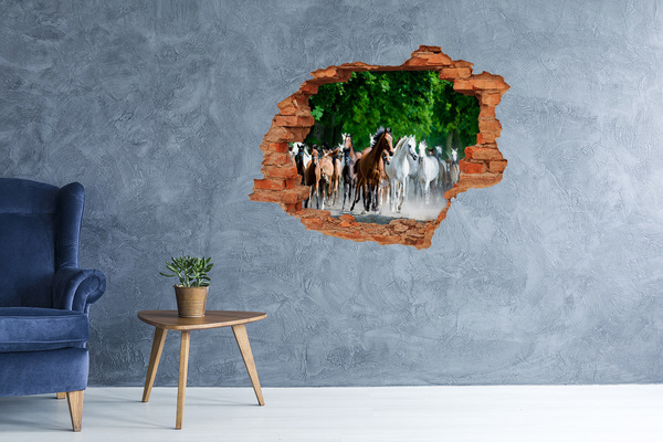 Hole wall sticker A herd of horses on the run