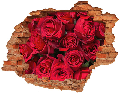 3D wall hole A bouquet of red roses in a hole in the wall