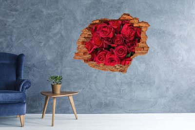 3D wall hole A bouquet of red roses in a hole in the wall