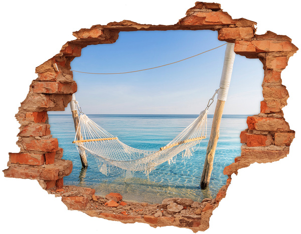 3D wall hole Tropical oasis with a hammock