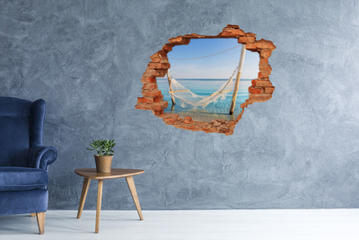 3D wall hole Tropical oasis with a hammock