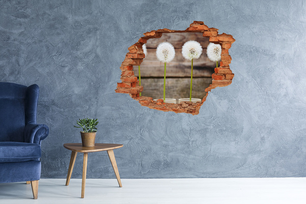 3D wall hole wallpaper Dandelion flowers in ruins