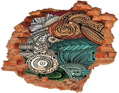 3D wall hole wallpaper Colorful patterns on a stone background