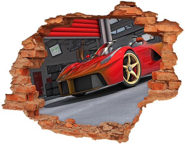 Hole wall sticker A sports car in a ruined wall