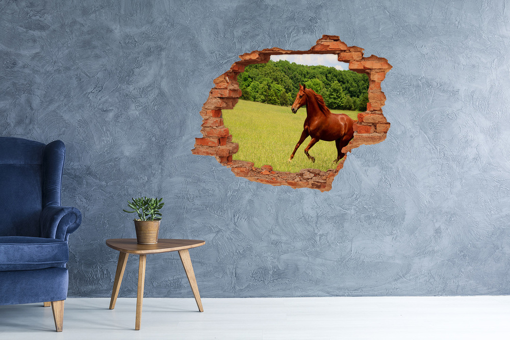 Hole in the wall sticker Horse on the meadow