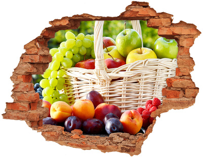 3D wall hole wallpaper A basket full of fruit