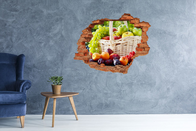 3D wall hole wallpaper A basket full of fruit
