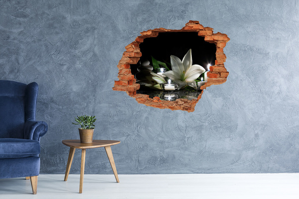 3D wall hole wallpaper White lily