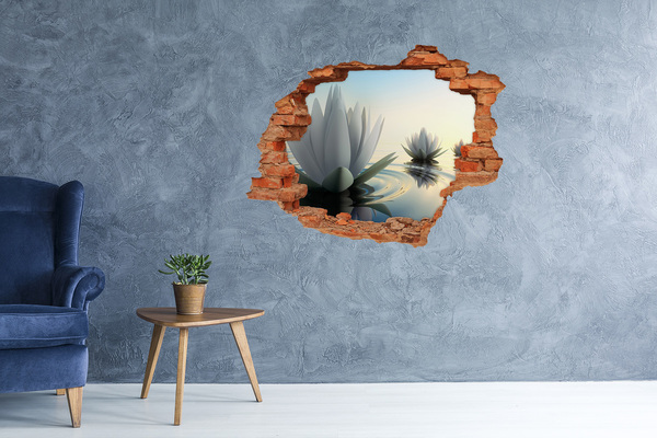 Hole in the wall decal Lotus flowers on the water