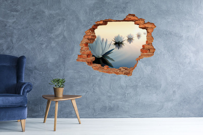3D wall hole wallpaper Water flowers in the calm water surface