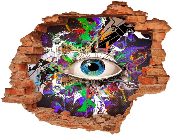 3D wall hole wallpaper An eye in a colorful composition