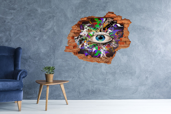 3D wall hole wallpaper An eye in a colorful composition