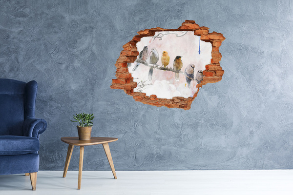 3D wall hole wallpaper Birds on the branch