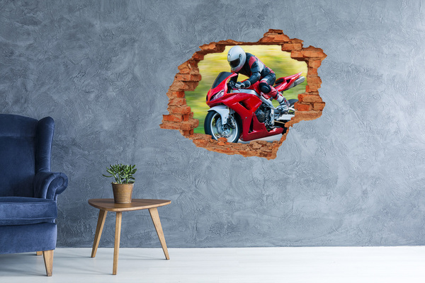 Hole in the wall sticker Motorcycle in action
