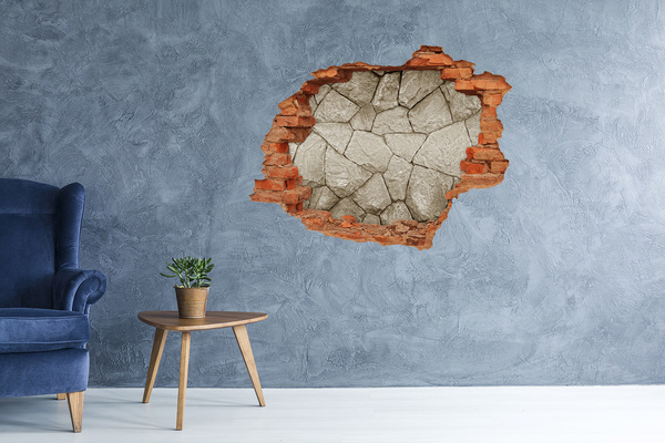 Hole wall sticker Broken wall with stones
