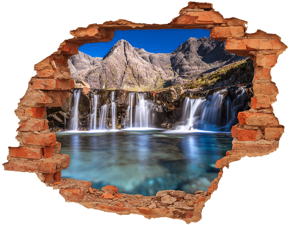 Hole wall sticker Waterfall in the mountains