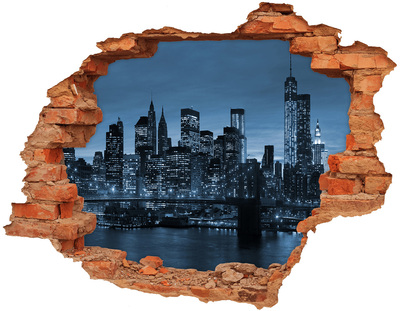 3D wall hole View of New York at night
