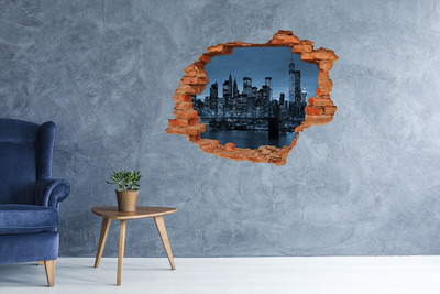 3D wall hole View of New York at night