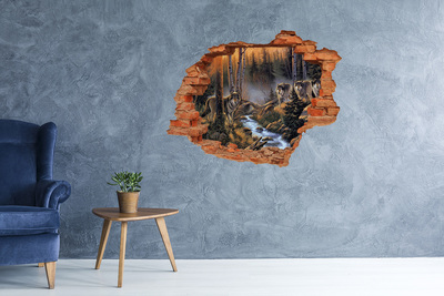 3D wall hole wallpaper Wolves in the forest landscape