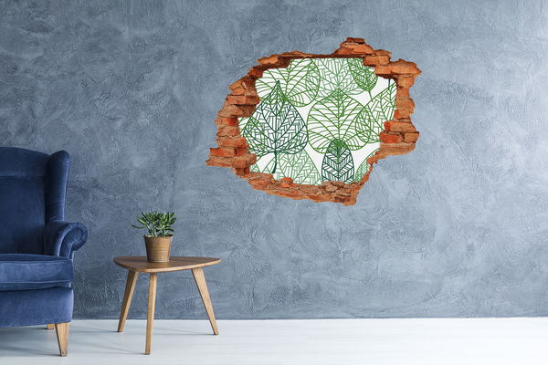 Hole wall sticker Green leaves pattern