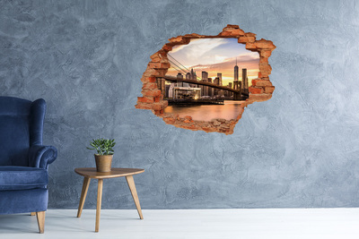 3D wall hole wallpaper Brooklyn Bridge at sunset
