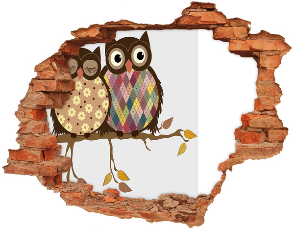 Hole wall sticker Two owls on the branches