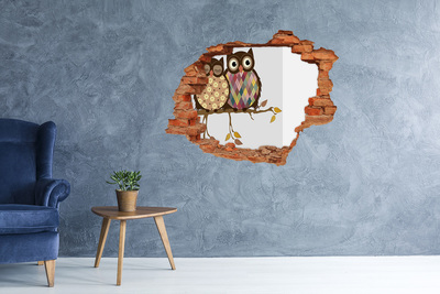 Hole wall sticker Two owls on the branches