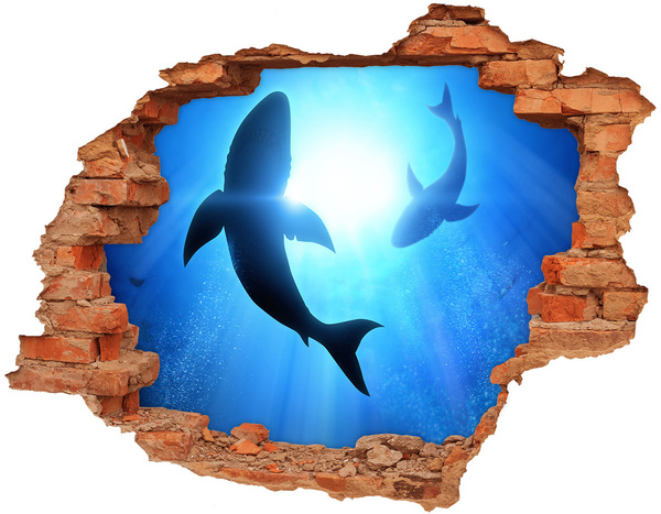 Hole in the wall sticker Two sharks