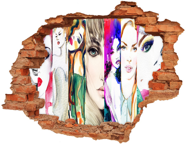 Hole in the wall sticker Female portraits in a hole in the wall