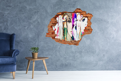 Hole in the wall sticker Female portraits in a hole in the wall