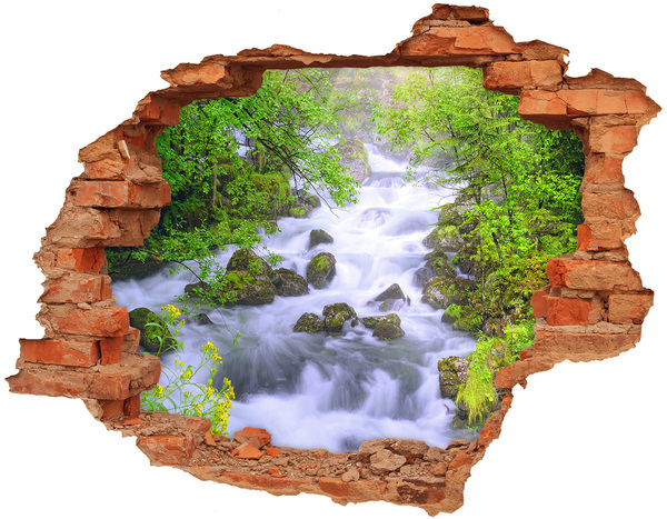 3D wall hole wallpaper Mountain river