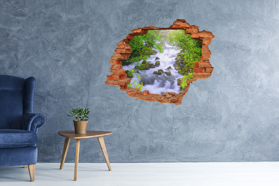 3D wall hole wallpaper Waterfall in the green forest