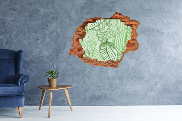 3D wall hole wallpaper A green paradise among the leaves