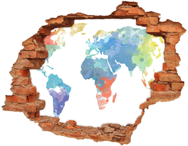 3D wall hole wallpaper World map in a hole in the wall